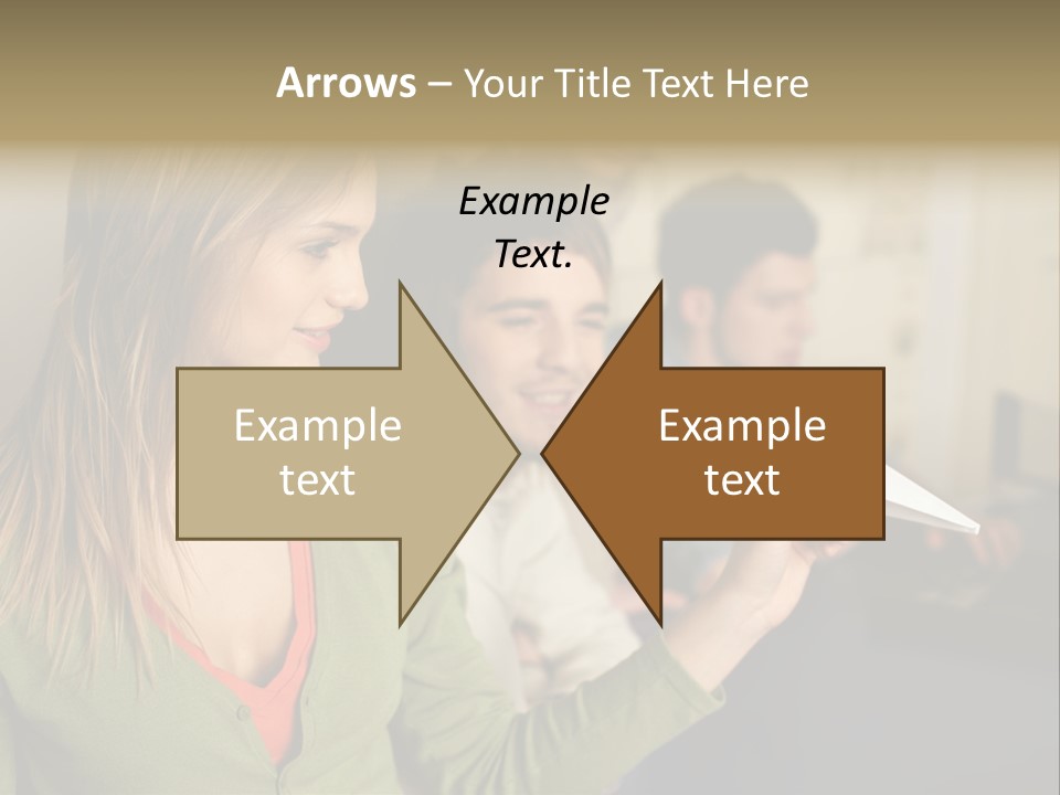 Men Watching Woman With Paper Aeroplane PowerPoint Template