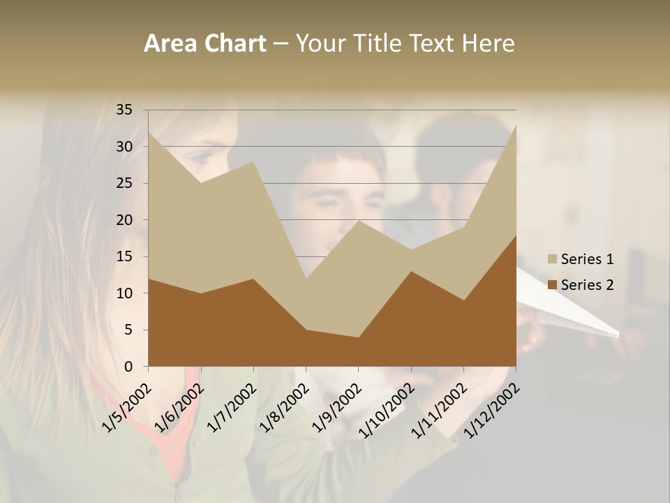 Men Watching Woman With Paper Aeroplane PowerPoint Template