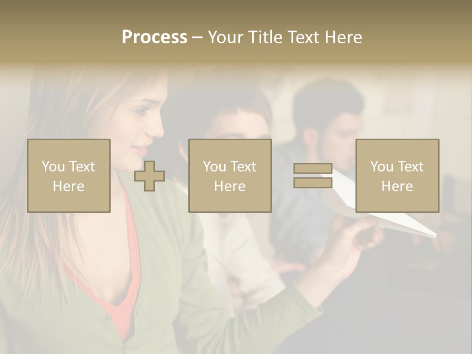 Men Watching Woman With Paper Aeroplane PowerPoint Template