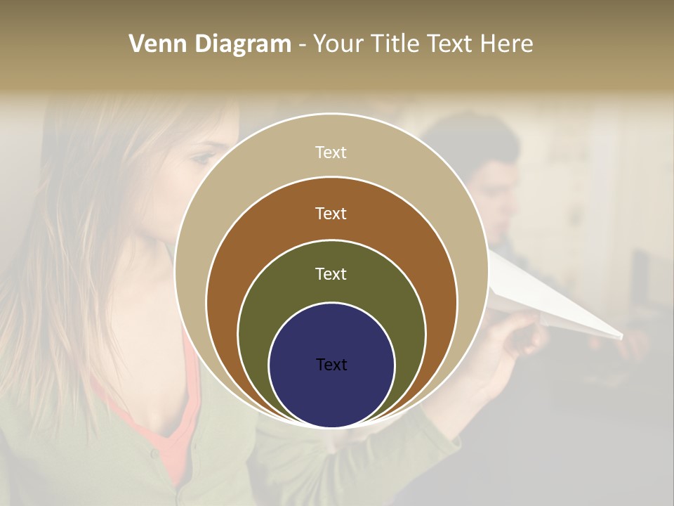 Men Watching Woman With Paper Aeroplane PowerPoint Template