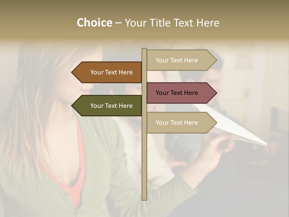 Men Watching Woman With Paper Aeroplane PowerPoint Template