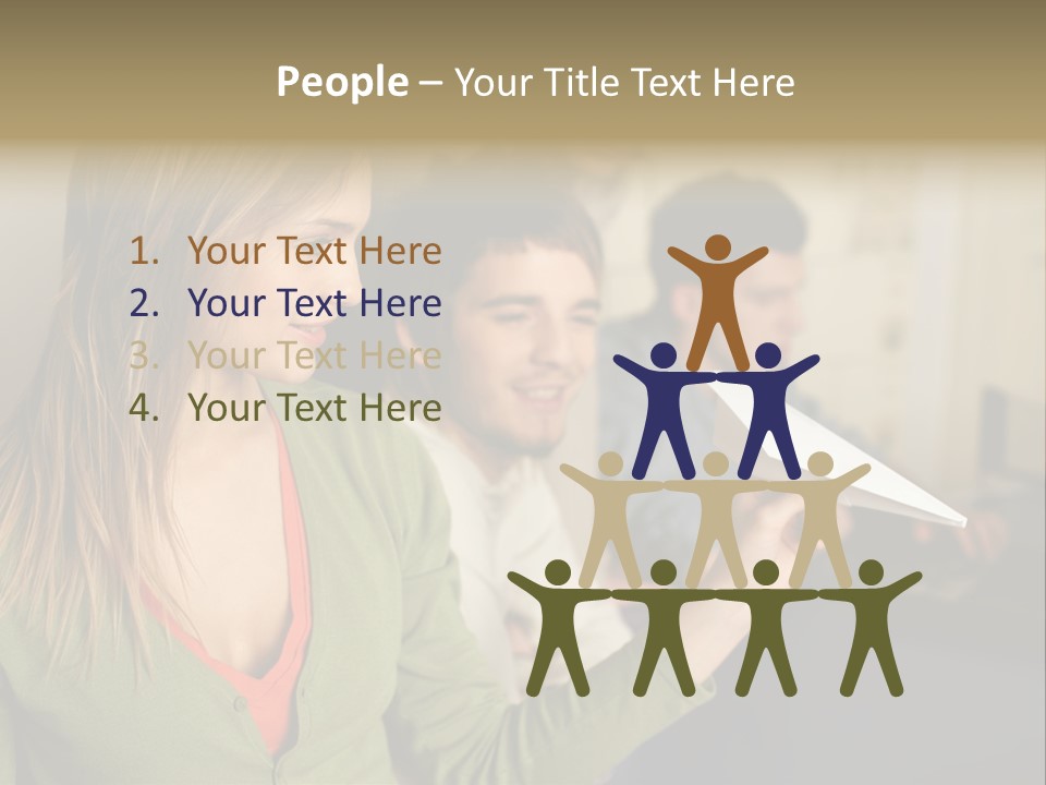 Men Watching Woman With Paper Aeroplane PowerPoint Template