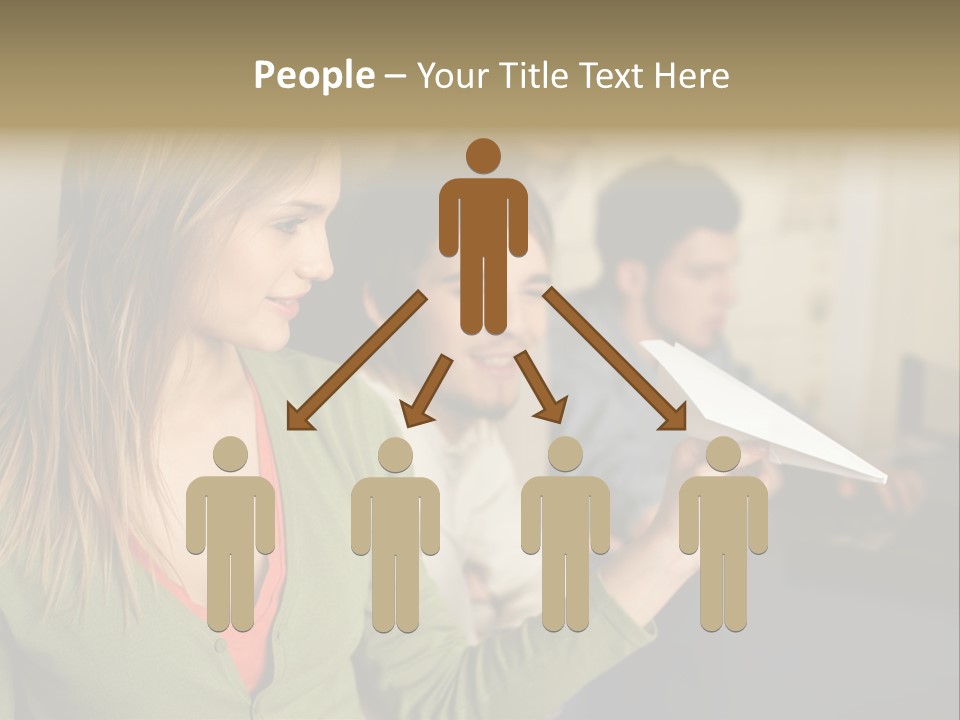 Men Watching Woman With Paper Aeroplane PowerPoint Template