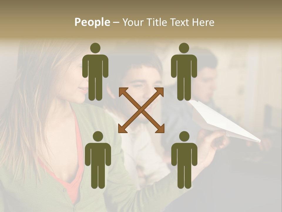 Men Watching Woman With Paper Aeroplane PowerPoint Template