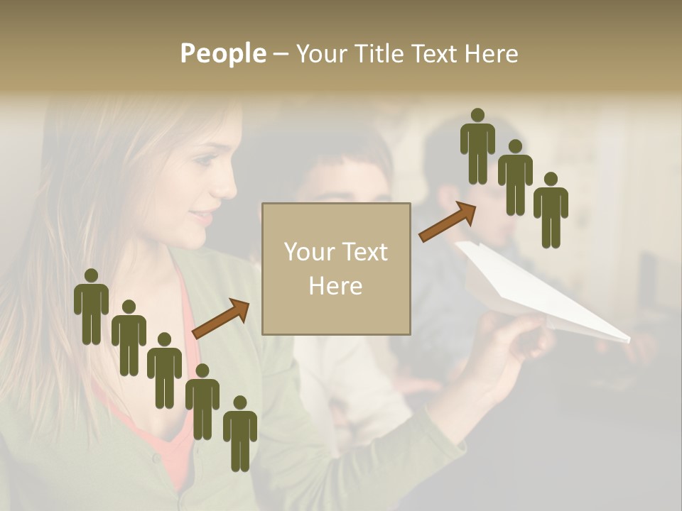 Men Watching Woman With Paper Aeroplane PowerPoint Template
