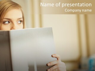 Woman Peering Over Top Of Folder PowerPoint Template