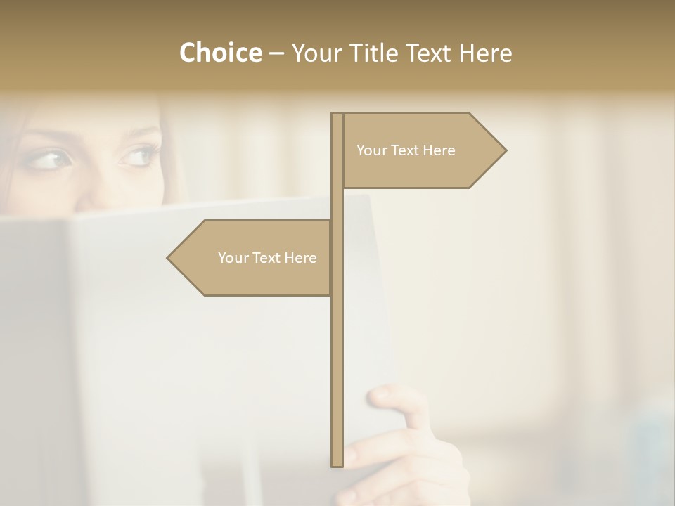 Woman Peering Over Top Of Folder PowerPoint Template