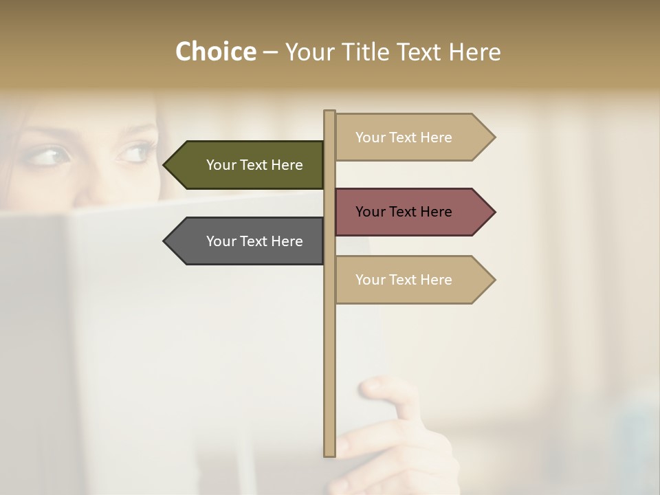 Woman Peering Over Top Of Folder PowerPoint Template