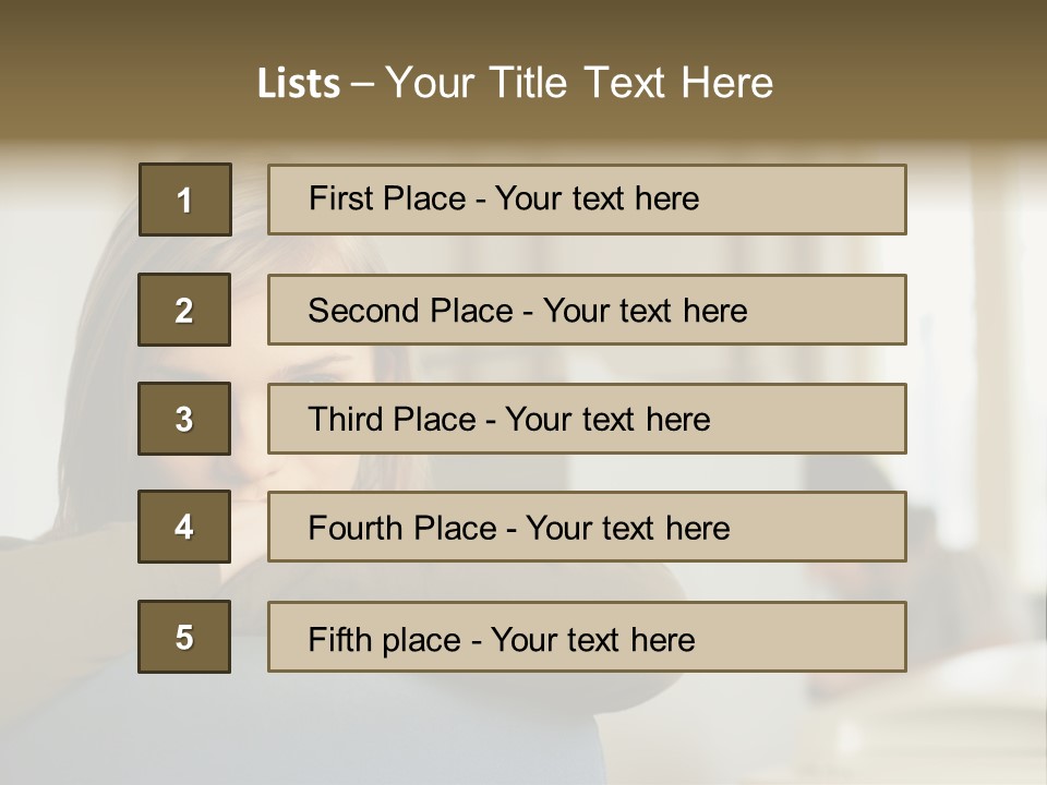 Woman Leaning On The Back Of Her Chair PowerPoint Template