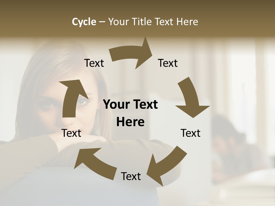 Woman Leaning On The Back Of Her Chair PowerPoint Template