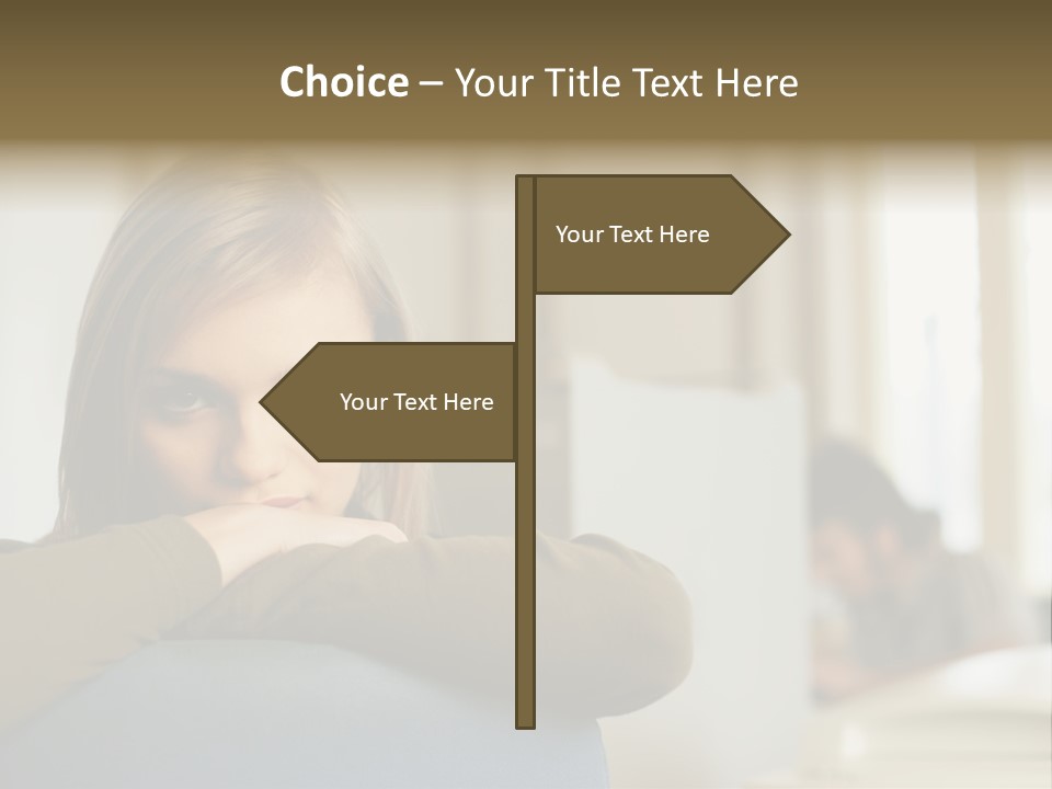 Woman Leaning On The Back Of Her Chair PowerPoint Template