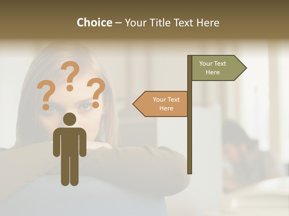 Woman Leaning On The Back Of Her Chair PowerPoint Template