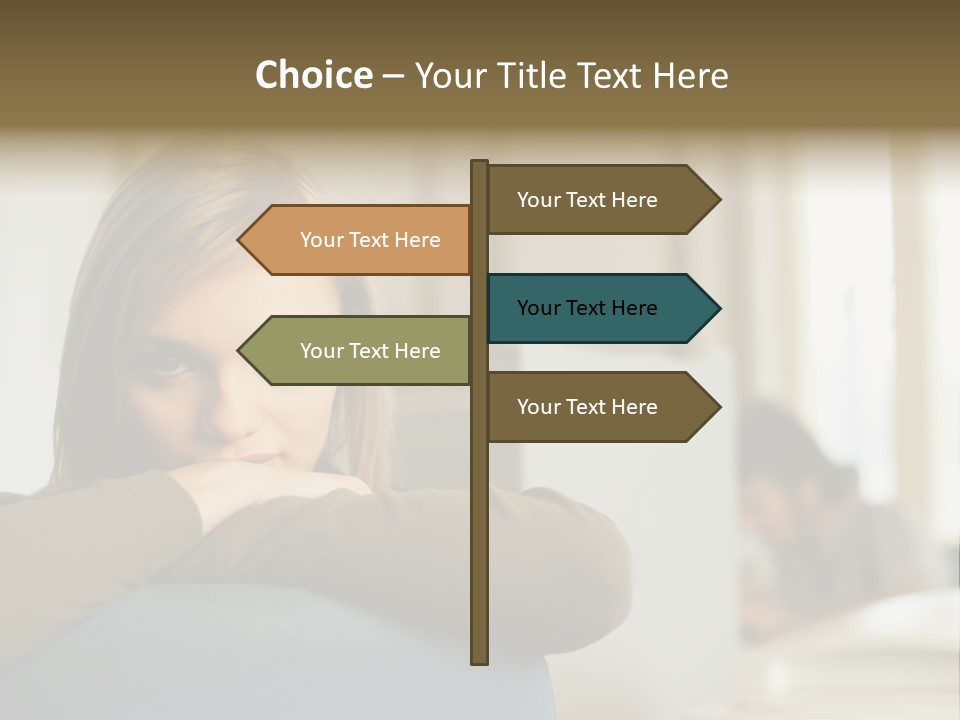 Woman Leaning On The Back Of Her Chair PowerPoint Template