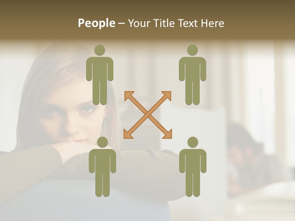 Woman Leaning On The Back Of Her Chair PowerPoint Template