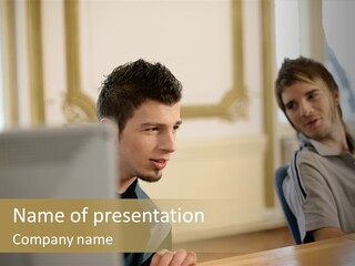 Male Colleagues Chatting PowerPoint Template