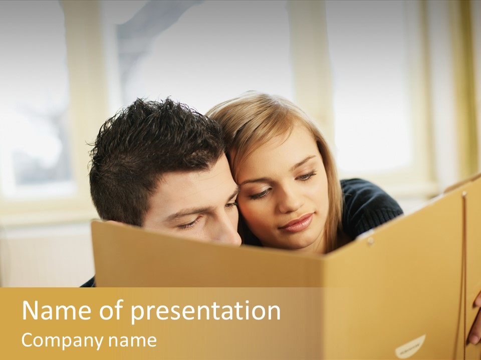 Man And Woman Looking At Folder PowerPoint Template