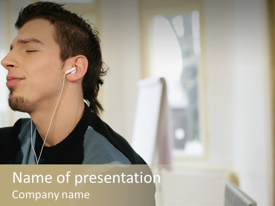 Man Enjoying His Music PowerPoint Template