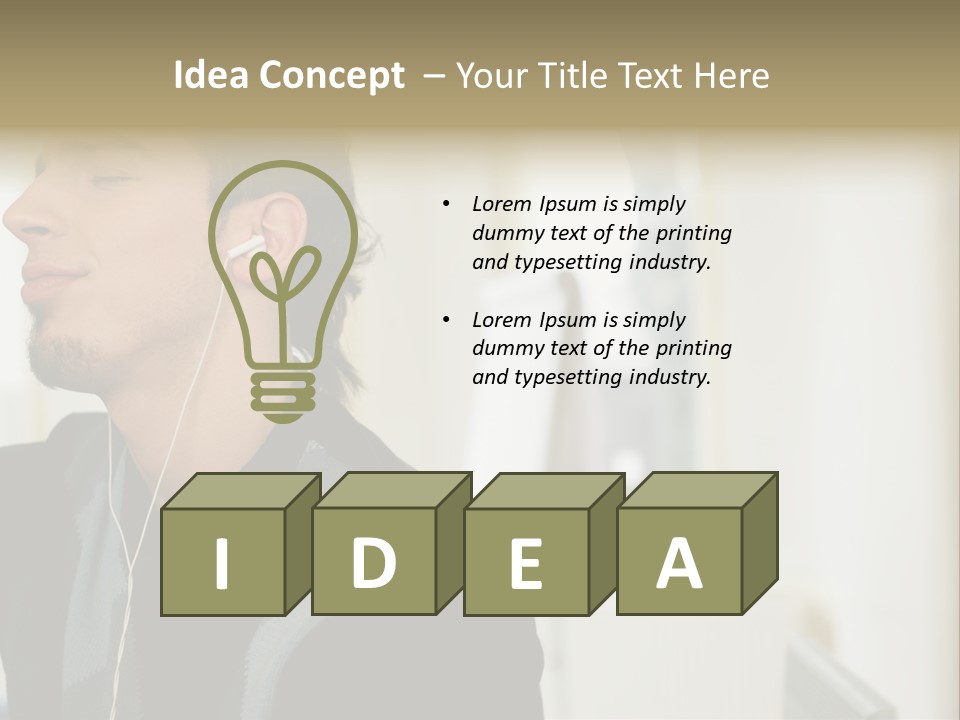 Man Enjoying His Music PowerPoint Template