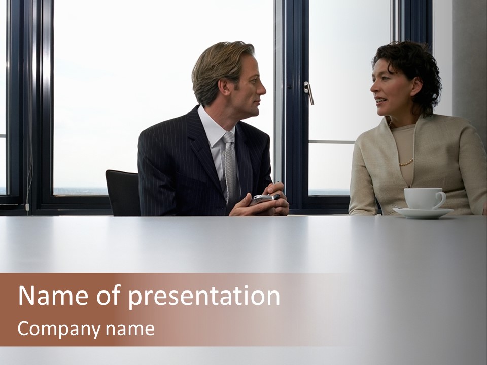 Two Business People In Conversation PowerPoint Template