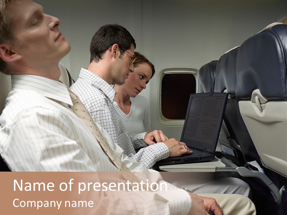 Business People On An Aeroplane PowerPoint Template