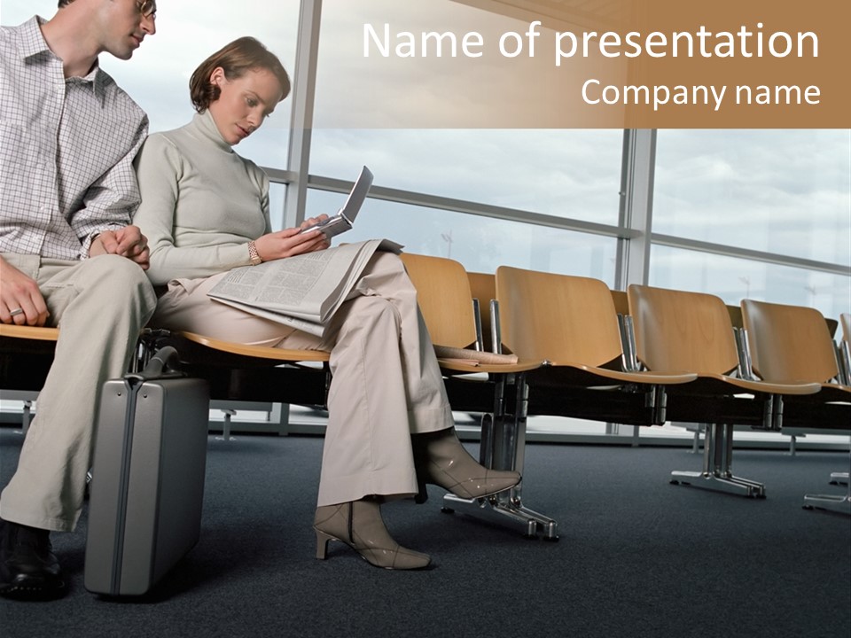 Two Colleagues In A Departure Lounge PowerPoint Template