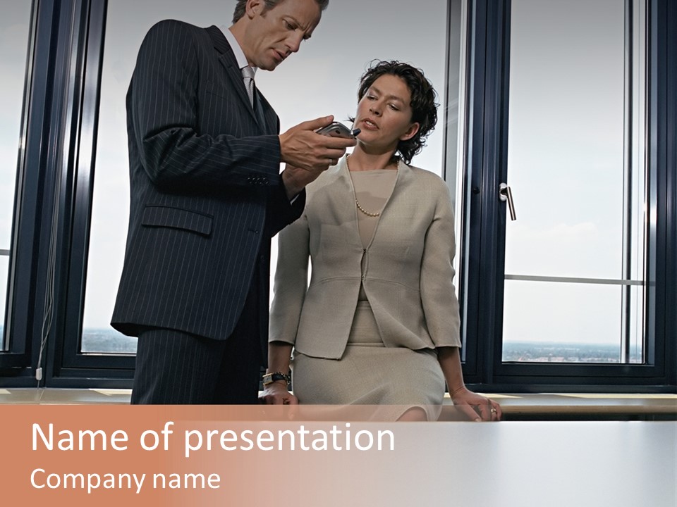 Business People With Palmtop PowerPoint Template