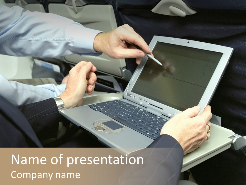 Business People Using Laptop On An Aeroplane PowerPoint Template