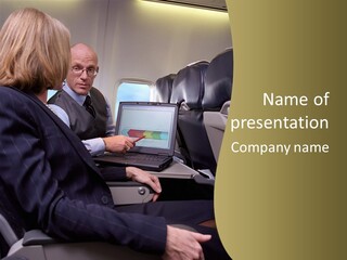 Business People Using Laptop On An Aeroplane PowerPoint Template