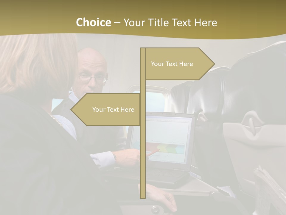 Business People Using Laptop On An Aeroplane PowerPoint Template