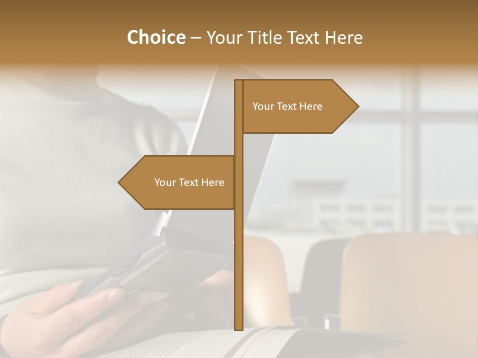 Woman Using Palmtop In Departure Lounge PowerPoint Template