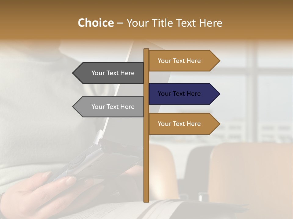 Woman Using Palmtop In Departure Lounge PowerPoint Template