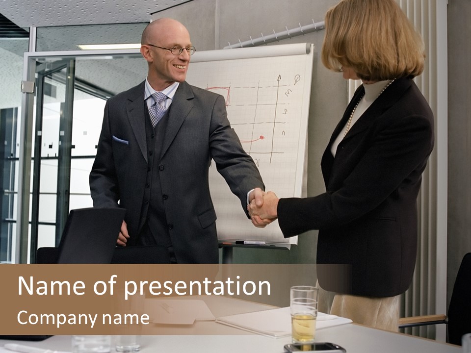 Businessman And Businesswoman Shaking Hands PowerPoint Template