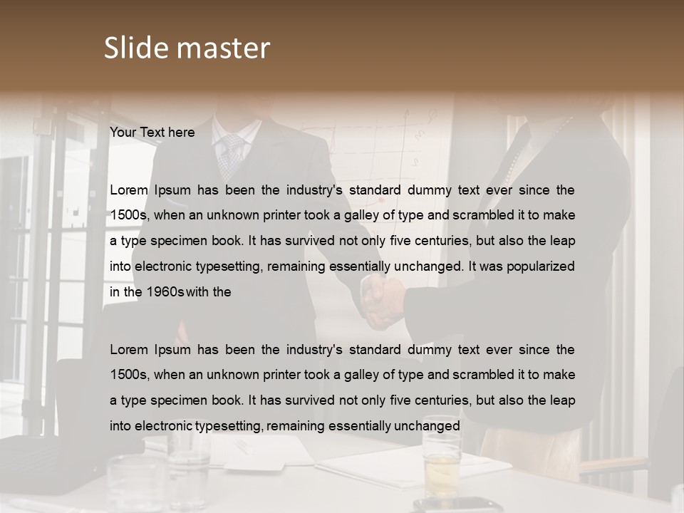 Businessman And Businesswoman Shaking Hands PowerPoint Template