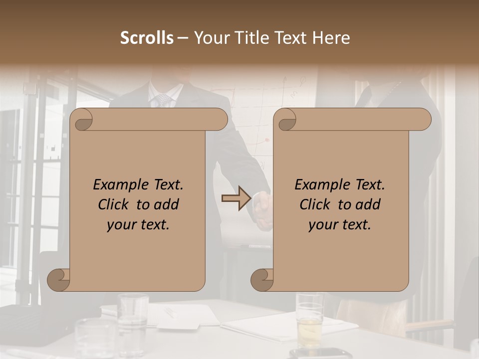 Businessman And Businesswoman Shaking Hands PowerPoint Template