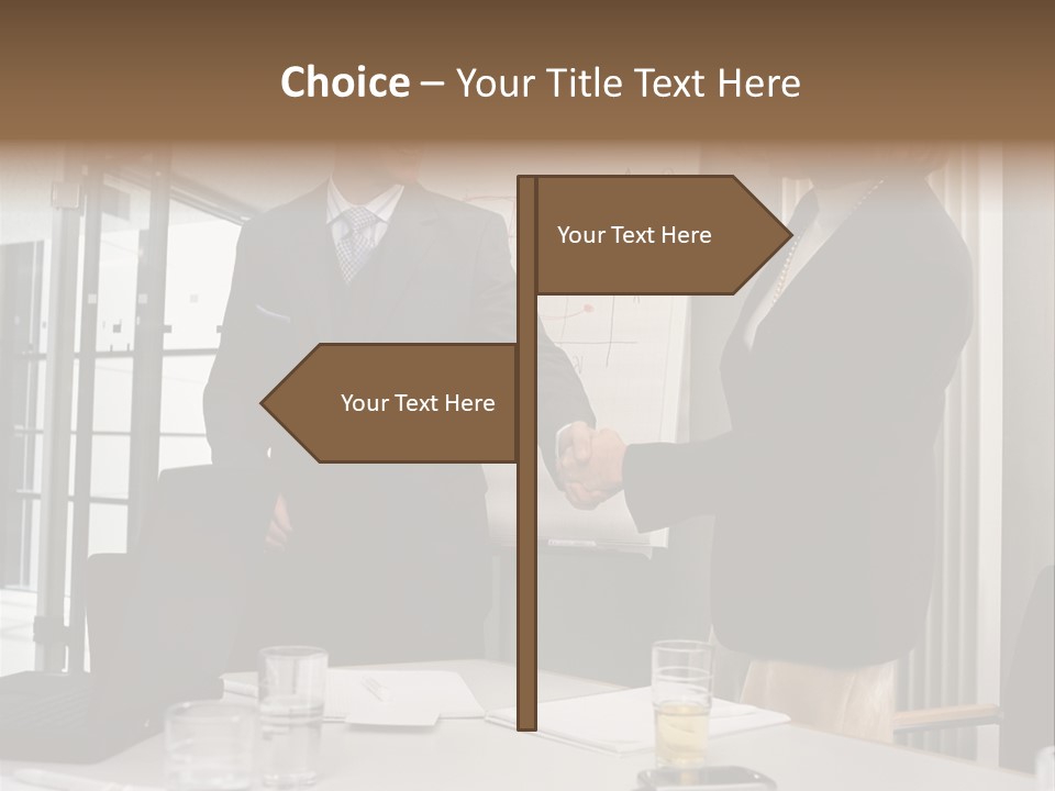 Businessman And Businesswoman Shaking Hands PowerPoint Template