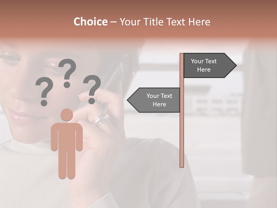Woman Using Mobile Phone In Departure Lounge PowerPoint Template