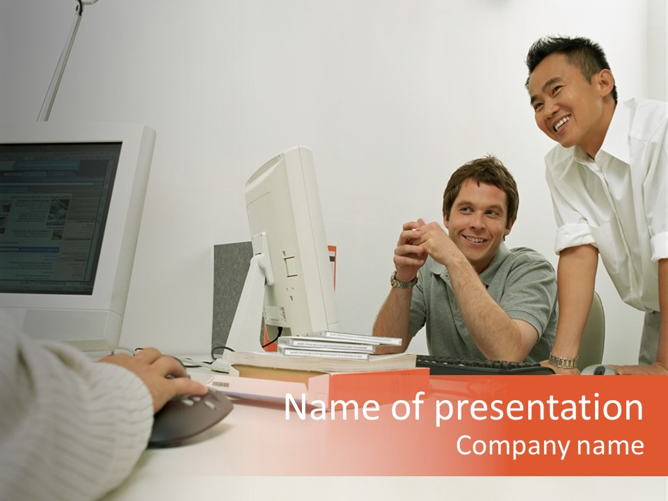 Smiling Colleague Working PowerPoint Template