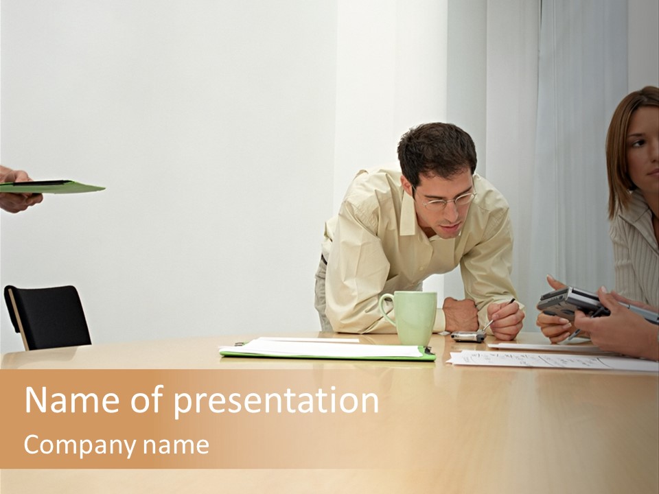 Office Workers Using Handheld Computer PowerPoint Template