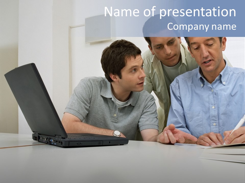 Three Male Office Workers PowerPoint Template