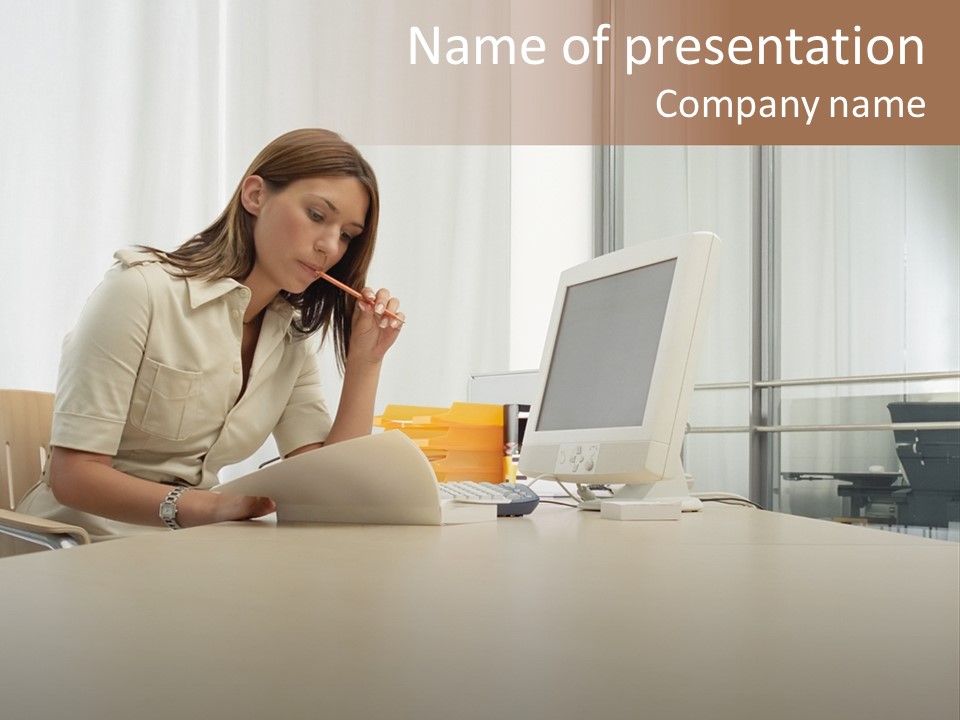 Businesswoman Reading PowerPoint Template