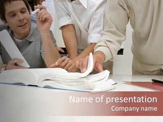 Office Workers With Large Book PowerPoint Template