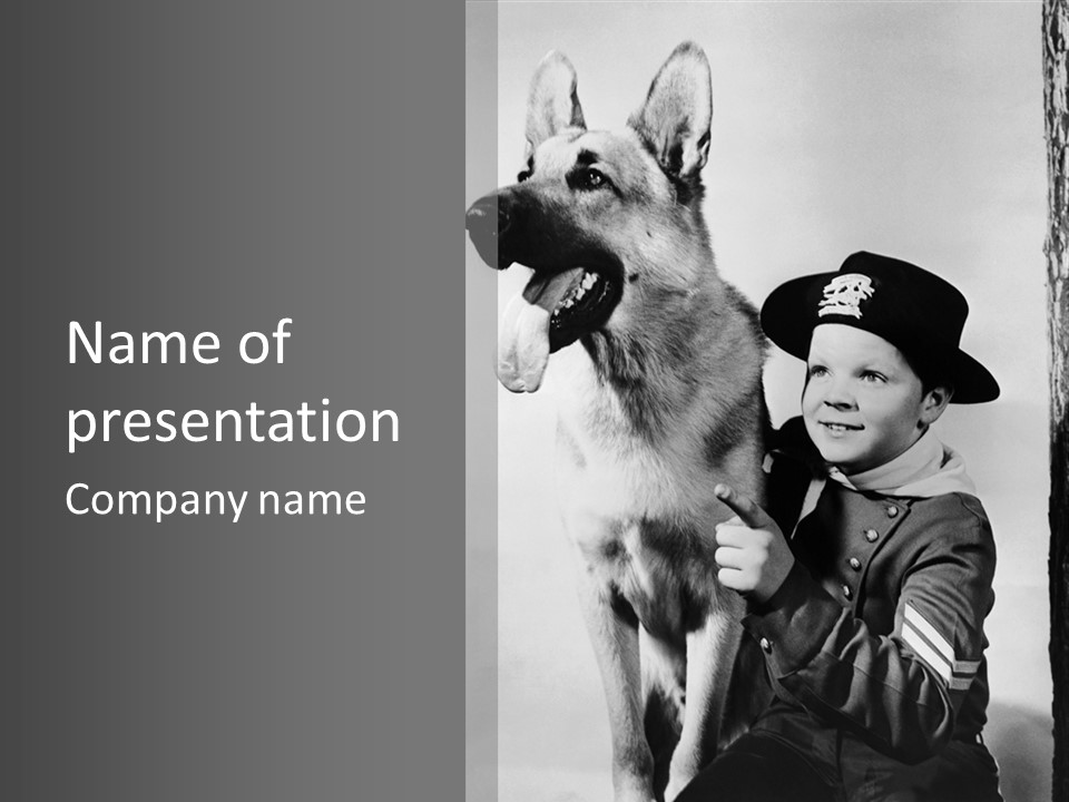 Little Boy And His Friend, The German Shepherd PowerPoint Template