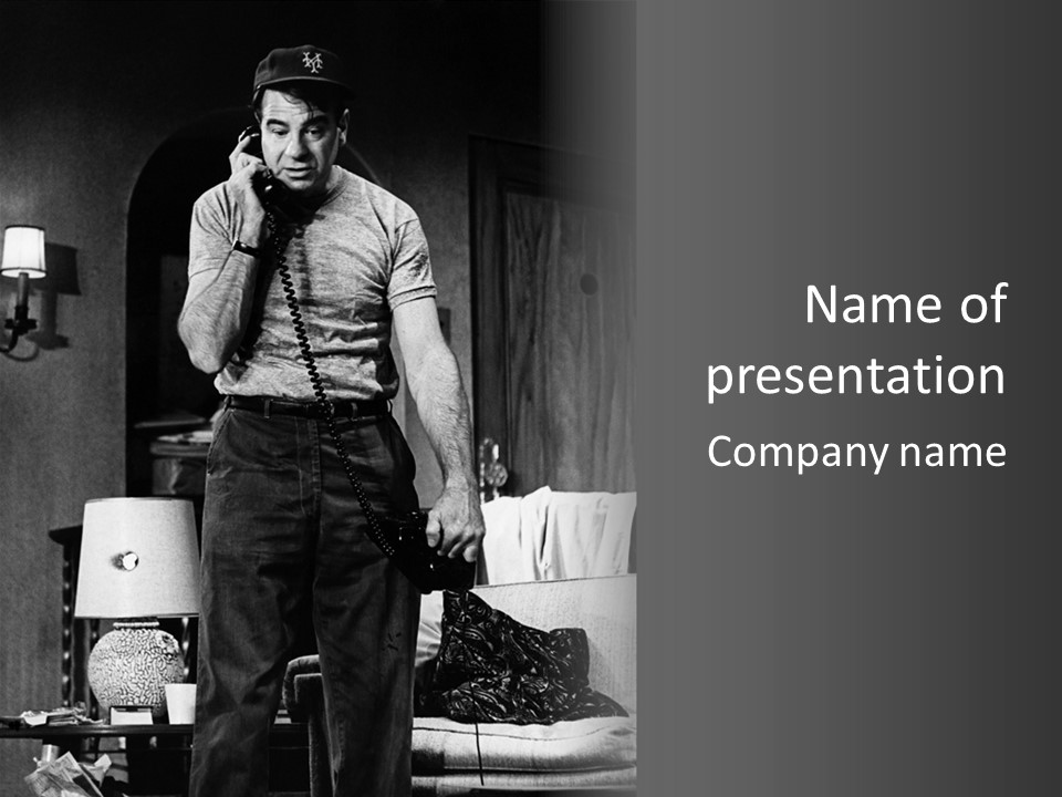 Comic Scene Man Speaks On Phone PowerPoint Template