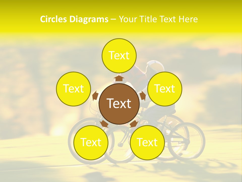 Children Ride Bikes Golden Autumn Park PowerPoint Template