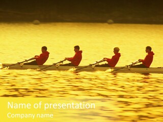 Men Rowing Golden Sunset PowerPoint Template