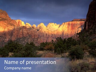 West Temple And Towers Of The Virgin At Sunrise PowerPoint Template