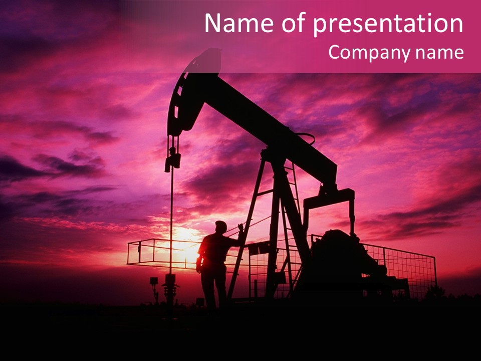 Oil Rig At Sunset Red Badov PowerPoint Template