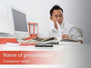 Office Worker Reading A Book PowerPoint Template