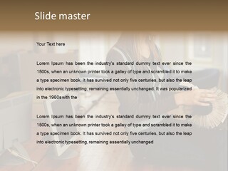 Woman Looking Through Rotary Card File PowerPoint Template