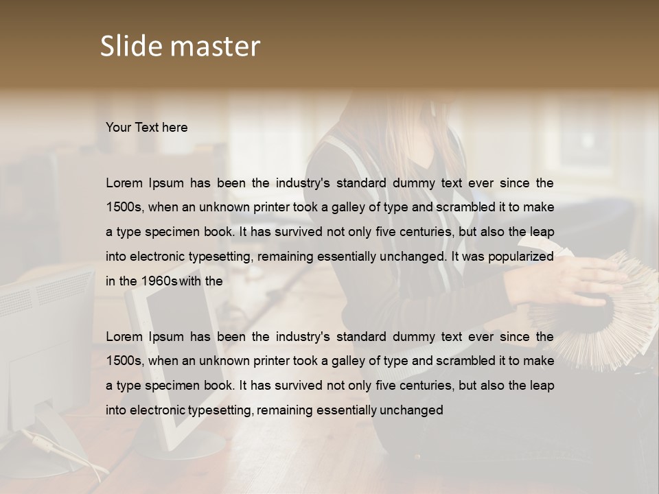 Woman Looking Through Rotary Card File PowerPoint Template